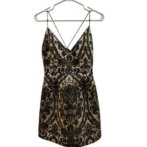 Free People Black and Gold Patterned Dress